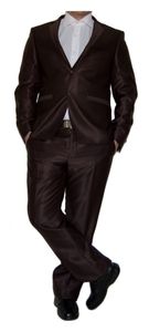 Designer Herren Anzug tailliert Herrenanzug mit Wolle Hochzeitsanzug Sakko mit Hose Glanz Schwarz Braun Silber , Größe Anzüge:50 M, Farbe Anzüge:Braun