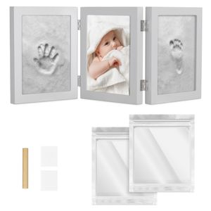 Navaris Baby Bilderrahmen mit Gipsabdruck - 220 x 170 x 22 mm Rahmen für Handabdruck Fußabdruck - Abdruckset für Hände und Füße - Fotorahmen
