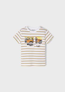 Mayoral Shirt kurzarm T-Shirt kurzarm , Streifen mit Motorrad/ Geländewagen Patch Junge Orange 134