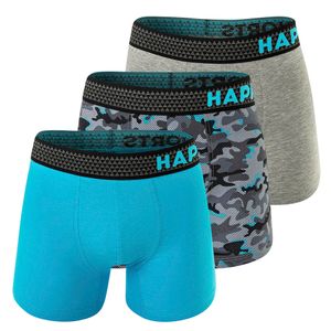 Happy Shorts Herren Boxer Shorts, 3er Pack - Retro Jersey, Logobund Camouflage Aqua M
