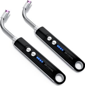 Brandson 2x Lichtbogen Feuerzeug, Stabfeuerzeug, Feuerzeug elektrisch, USB Feuerzeug aufladbar, Kerzenanzünder mit LED Batteriestandsanzeige, für Küche, Kerzen, Gasherde, Grill