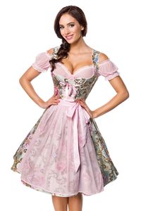 Dirndline Damen Dirndl Brokat-Dirndl inkl. Bluse Oktoberfest Karneval Fasching Partykleid, Größe:XL, Farbe:rosa/gemustert