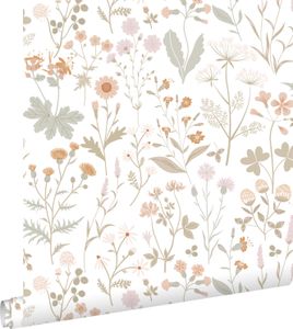ESTAhome Tapete Feldblumen Grün und Terrakottarosa - 139514 - 53 cm x 10,05 m