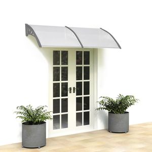FCH Vordach für die Haustür, Überdachung, 200x96cm, transparente Kunststoffplatte + grauer Ständer