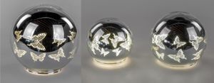 3er Set LED Kugeln SCHMETTERLINGE D. 10 + 12 + 15cm mit Timer Glas Formano F24