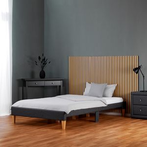 Homestyle4u 2508, čalúnená posteľ 140x200 cm sivá manželská posteľ futonový rám postele lamelový rám