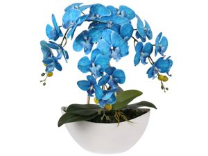 Umělá orchidejová orchidej v květináči, modrá, realistická, 3 výhonky 53 cm