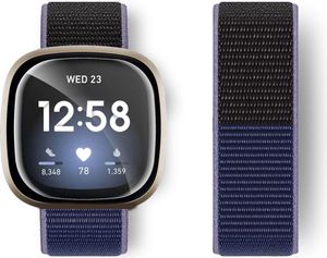 Nylon Armband Für Fitbit Versa 3 / Fitbit Sense Loop Band Klettband Uhrenarmband Mitternachtsblau