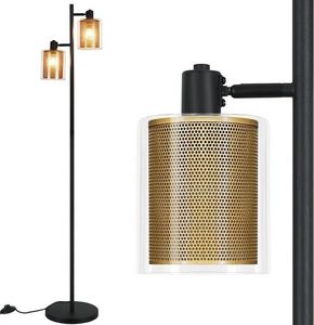 ZMH Stehlampe Vintage Stehleuchte Retro Wohnzimmer Industrial Schwarz Gold LED wechselbar ohne Birne E14 2 flammig