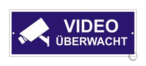 Schild Video überwacht Videoüberwachung | Aluminiumschild | wetterfester Mehrfarbdruck | 175 x 65 mm | 2-Fach gelocht