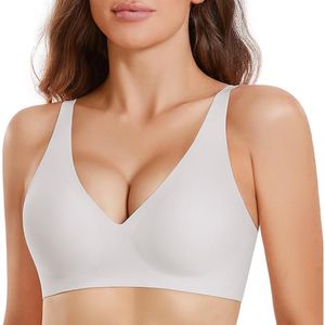 Leap Glatter BH Damen Ohne Bügel mit Tiefem V-Ausschnitt Bügelloser BH Bequemer T-Shirt BH Weicher Schlaf-BH mit zusätzlicher BH-Verlängerung - XXL-Weiß