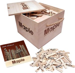 Maple 200 Holzbausteine mit Aufbewahrungsbox Natur Bausteine Bauklötze Holzplättchen rechteckig