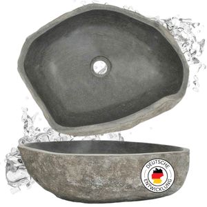 DELUKE® Naturstein Waschbecken oval - Flussstein | Aufsatzwaschbecken Waschschale Waschtisch Handwaschbecken Bad Waschplatz Badezimmer Oval, 45-53cm