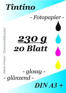 Tintino 20 Blatt Fotopapier DIN A3+ (480x330mm) 230g/m² -einseitig glänzend-