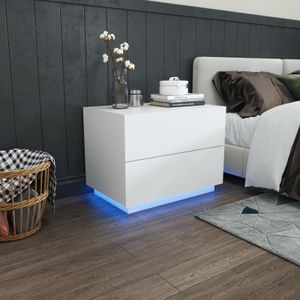 Mondeer LED Nachttisch, Kommode, LED Nachtkommode, Hochglanz-Nachttisch mit USB-LED-Lampe, 60x39x45cm, Weiß