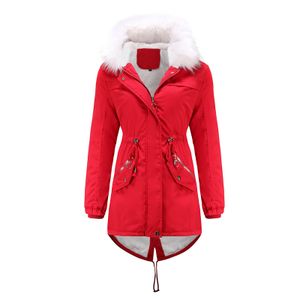 Damen Outwear Mantel Winter Warme Kapuzen Parka Fleece Gefütterte Trenchcoat Jacke,Farbe: rot,Größe:3XL