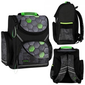 Football Schwarz-grüner Schulrucksack, Schulranzen 37x32x22cm