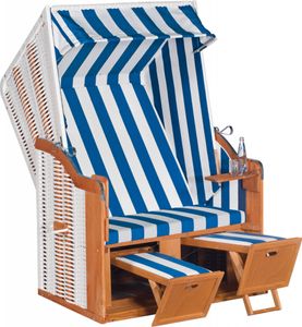 Gartenstrandkorb "Rustikal 50 Basic" PVC (weiß/ blau) Kunststoffgeflecht weiß
