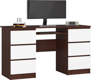 PC-Schreibtisch AKORD A11 Wenge mit 6 Schubladen Front Weiß B135 x H77 x T50 cm