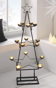 XXL Teelichthalter "Tanne" aus Metall, matt schwarz / gold, 102 cm hoch, Weihnachtsdeko groß