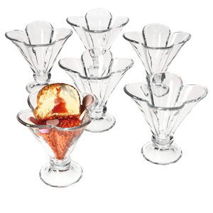 6x KLOVER Eisbecher mit Fuß 150ml Dessert-Schale Früchte-Glas Kleeblatt-Form