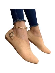 Damen V-Cut Flats Ballerinas Schnalle Gurt Gurtlaibers Anti-Rutsch Spitzento Schuhe Khaki,Größe:EU 36