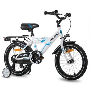 HILAND Rocket 18 Zoll Kinderfahrrad Mountainbike mit Gepäckträger Stützrädern, Kinder MTB für Jungen und Mädchen ab 5 6 7 8 9 Jahren, Weiß