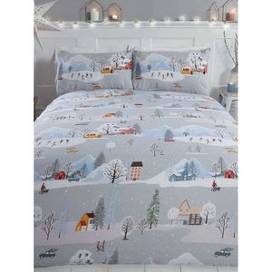 Rapport - Súprava posteľnej bielizne "Winter Town", vianočný dizajn AG888 (jednolôžko) (sivá/biela)
