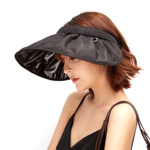 Frauen Sommer Einfarbig Anti-UV Breite Krempe Leere Top Faltbare Schirmmütze Sonnenhut-Schwarz