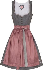 Spieth & Wensky 2-teiliges Midi-Dirndl Kleid Dirndl Trachtenkleid kurz 60cm, Farbe:Grau, Größe:36/S