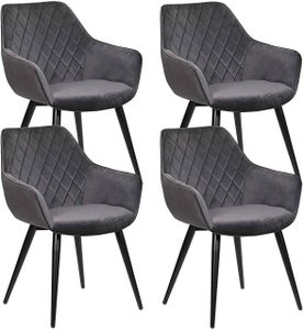 WOLTU 4er-Set Esszimmerstühle Küchenstühle Wohnzimmerstuhl Polsterstuhl Design Stuhl mit Armlehne Samt Gestell aus Stahl Dunkelgrau