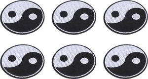 6er Set Yin Yang Patches, DIY Stoffflicken für Kleidung und Accessoires, bestickte Baumwollaufnäher zum Nähen, Tai Chi Muster