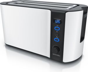 Arendo Toaster, 2 lange Schlitze, für 4 Scheiben, 1500 W, Langschlitz, Brötchenaufsatz, Wärmeisolierendes Gehäuse, Display, weiß