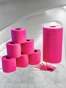 VIVA PINK - LUXURY Set 3tlg. deSIGN WC Papier geprägt - XXL Handtuchrolle / Küchenrolle - Pocket Taschentücher - color your Life