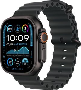 Watch Ultra 2 GPS + Cellular, 49 mm Schwarz Titangehäuse, mit Schwarz Ocean Band Watch Ultra 2 GPS + Cellular, 49 mm Schwarz Titangehäuse, mit Schwarz Ocean Band