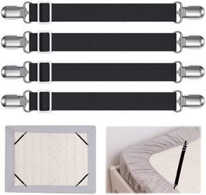 4 x Verstellbare Bettlakenriemen, Elastische Bettlakenspanner mit Metallclip, Bettlakenspanner dehnbar bis 1 m (schwarz) Wohndekorationen