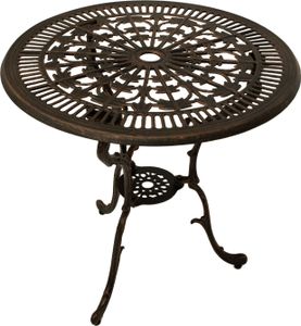 DEGAMO Bistrotisch Gartentisch Tisch Jugendstil 70cm rund, Aluguss bronze antik, wetterfest