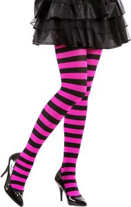 Gestreifte Ringel-Strumpfhose schwarz-pink
