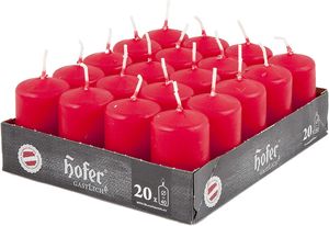 Hofer Stumpenkerzen - Farbe Rot - 4 x 7 cm - Lange Brenndauer: 11 Stunden - Geruchsneutral - Tropfenfrei Wachskerzen - 20 Stück