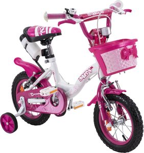 Actionbikes Kinderfahrrad Daisy 12 Zoll | Kinder Fahrrad - V-Brake Bremsen - Kettenschutz - Stützräder - 2-5 Jahre (Pink)