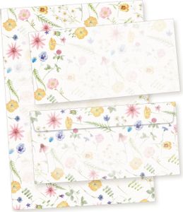 Briefpapier mit Umschlag Set Flora-Bianca (40-tlg.) Vintage mit Blumen 1 Schreibblock liniert mit 25 Blatt mit Linien + 15  Briefumschläge