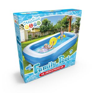 Creative Kids Pool, Aufblasbarer Familienpool, Schwimmzentrum Rechteckig für Kinder und Erwachsene, Planschbecken, 262x175x51cm, Blau