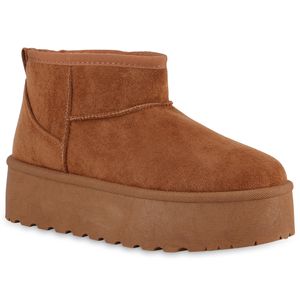 VAN HILL Damen Warm Gefüttert Winter Boots Stiefeletten Profil-Sohle Schuhe 840782, Farbe: Hellbraun, Größe: 38
