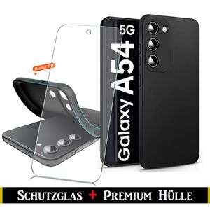 Für Samsung Galaxy A54 5G - Schwarz Silikon Schutz Hülle + HD Panzerglas 9H Schutzglas