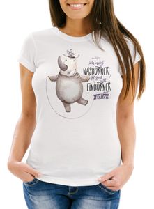 Damen T-Shirt Ich mag Nashörner sie sind wie Einhörner nur fetter Einhorn Nashorn Spruch lustig Slim Fit Moonworks® weiß XS