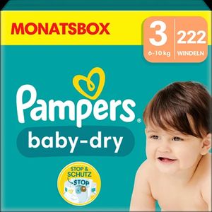 Pampers Baby-Dry Größe 3, 222 Windeln, 6kg - 10kg Monatsbox