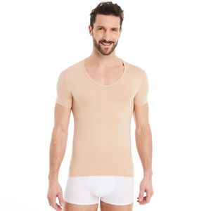 FINN Design Herren Unterhemd Kurzarm V-Ausschnitt, Nude / L