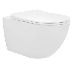 ECD Germany Bezsplachový závesný klozet s odnímateľným WC sedátkom, 36x39x49,5 cm, biely matný, keramický, klozet s mäkkým zatváraním Softclose, nástenné splachovanie krátke