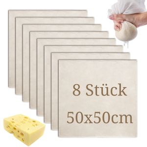 8Stk Passiertuch Wiederverwendbar Käsetuch,50 x 50 cm Seihtuch Ungebleichte Filtertuch zum Abseihen von Flüssigkeiten Backen Käse Machen