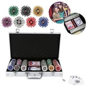 SWANEW Poker Case Poker Set Poker Chips 300 Chips Playing Mat Professional Alu Button Cash Game Silver